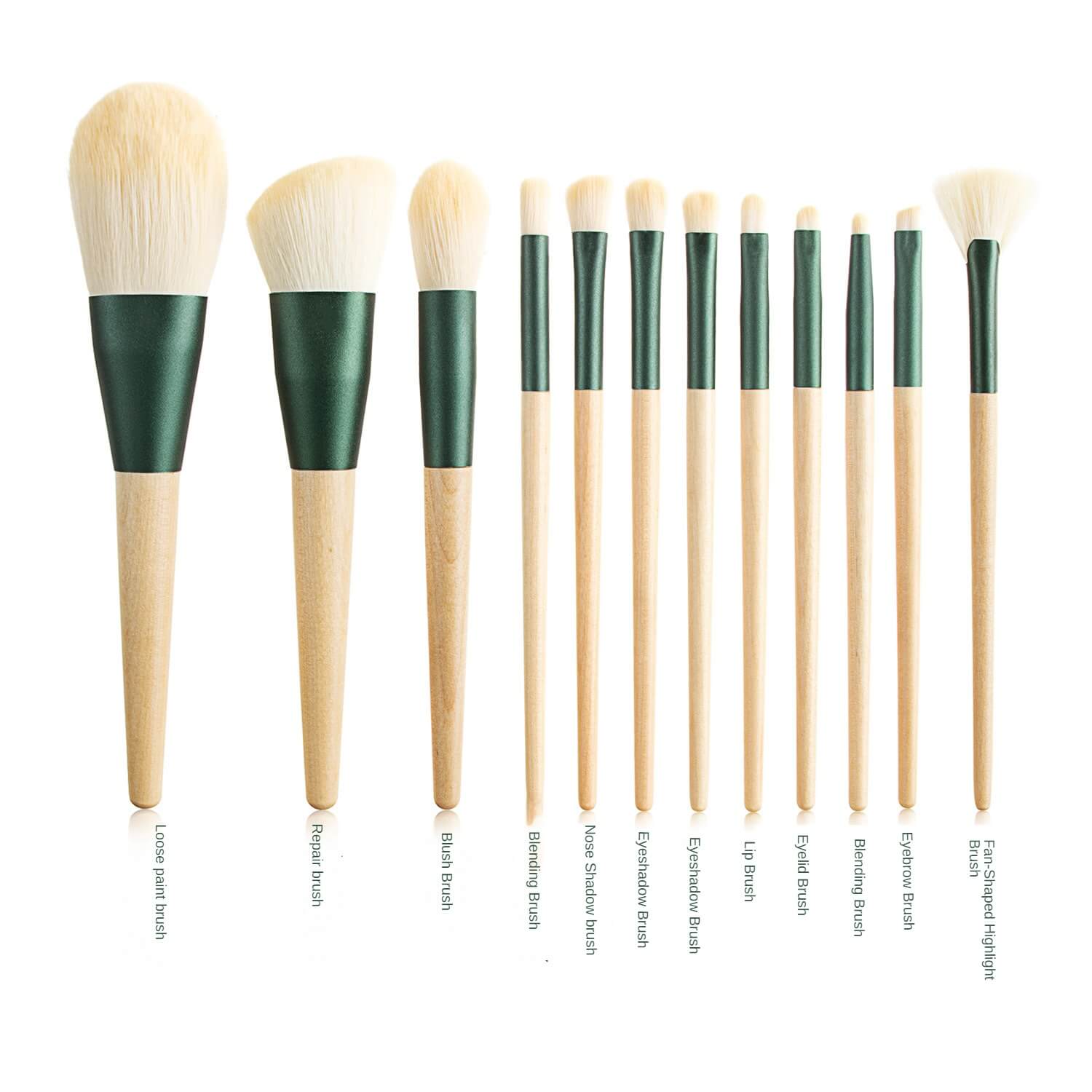 12 Pcs Green makeup brush set