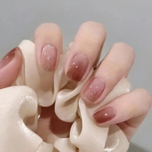 Brownish red short nail art